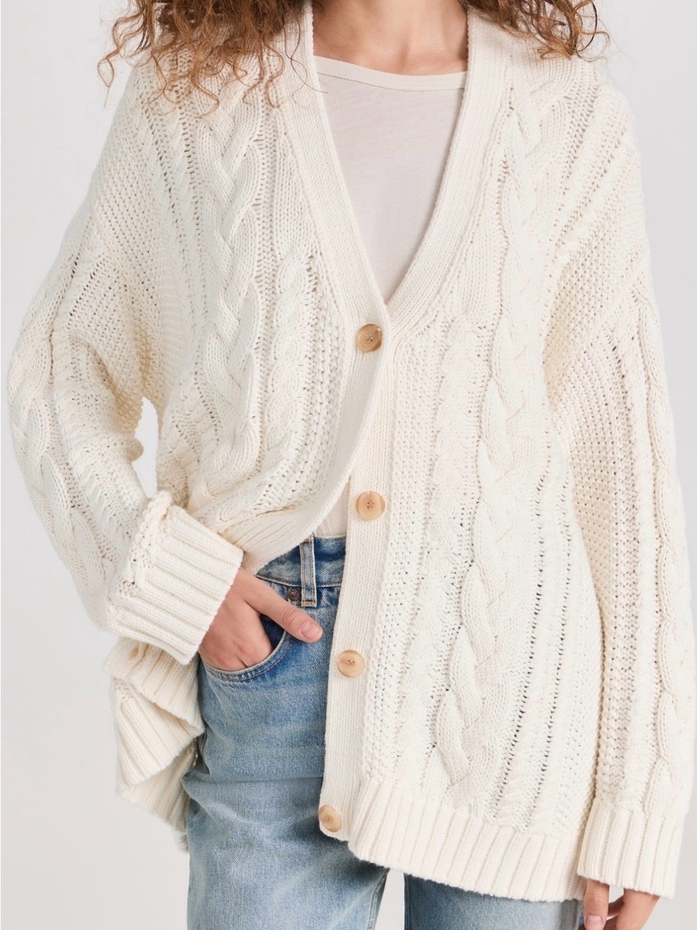 Jenni Kayne Cable Cocoon Cardigan Small Fits Medium Ivory White Alpaca Merino
